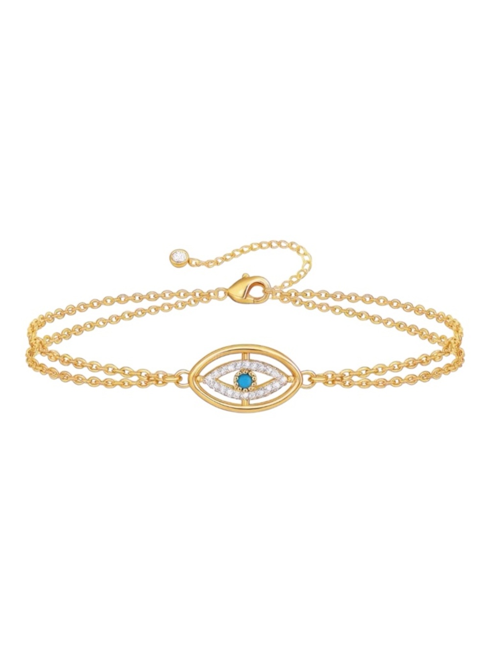 Evil Eye Bracelet 18K Gold Plated Stainless Steel CZ Adjustable - Picture 3 of 6